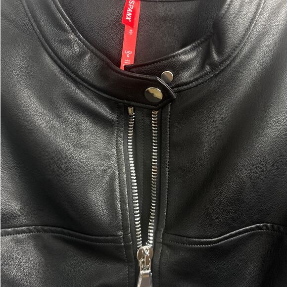 NWT Spanx II Moto Faux Leather Luxe Black Jacket Women’s Size Large - Picture 7 of 12